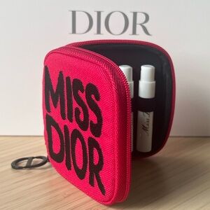 Authentic MISS DIOR' Red Zip Mini Travel Case set with 4 mini perfumes